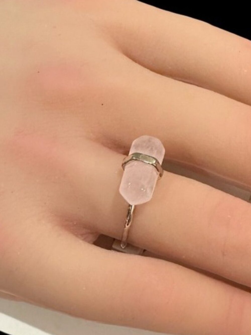 Rose Quartz Point Ring Pink Crystal Silver Tone Band Healing Stone Size 7 New